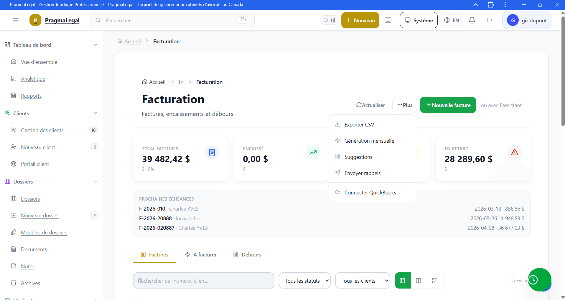 Vue financière
