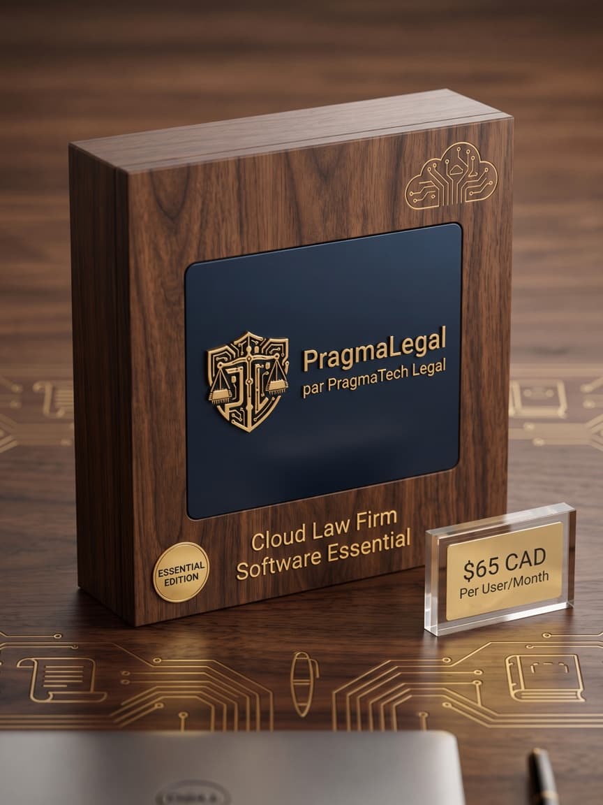 PragmaLegal Essential Edition product box — $65 CAD per user / month